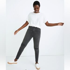 Madewell Women’s High Rise Skinny Jeans Black Ripped Knee Stretch Sz 28